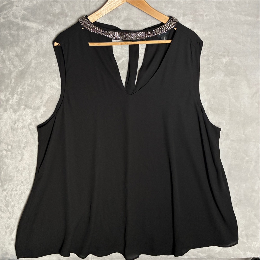 Torrid Black Beaded Choker Tanktop Keyhole Back Tie Top Size 2 Plus